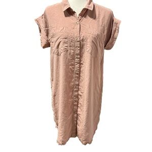 Thread + Supply Collared Shirt Dress Button Down Size Small Muted Orange Pink